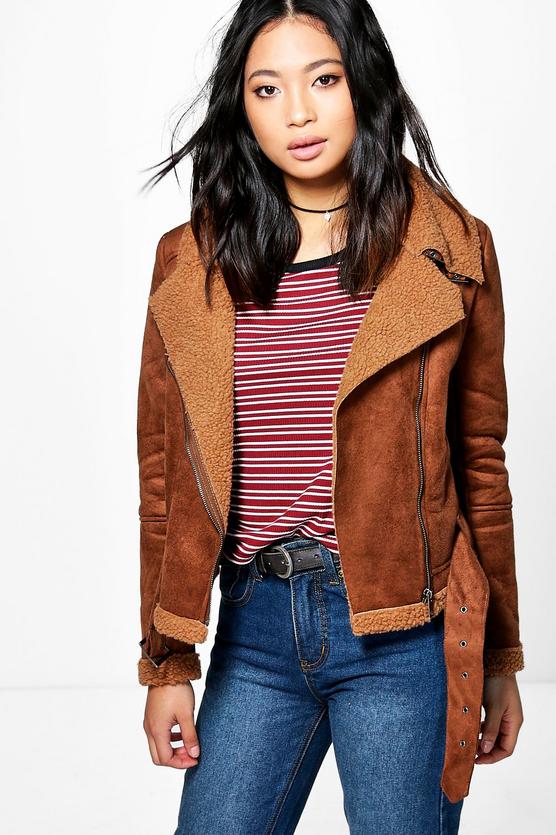 Petite Yani Cropped Aviator Fur Lined Jacket